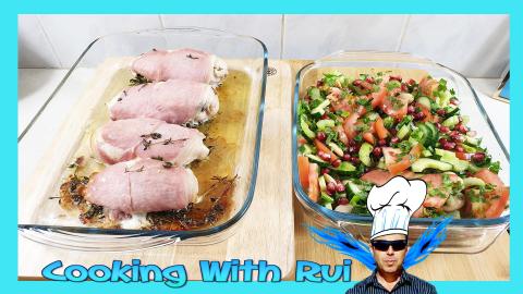 Chicken With Bacon Served With PomeGranate Salad