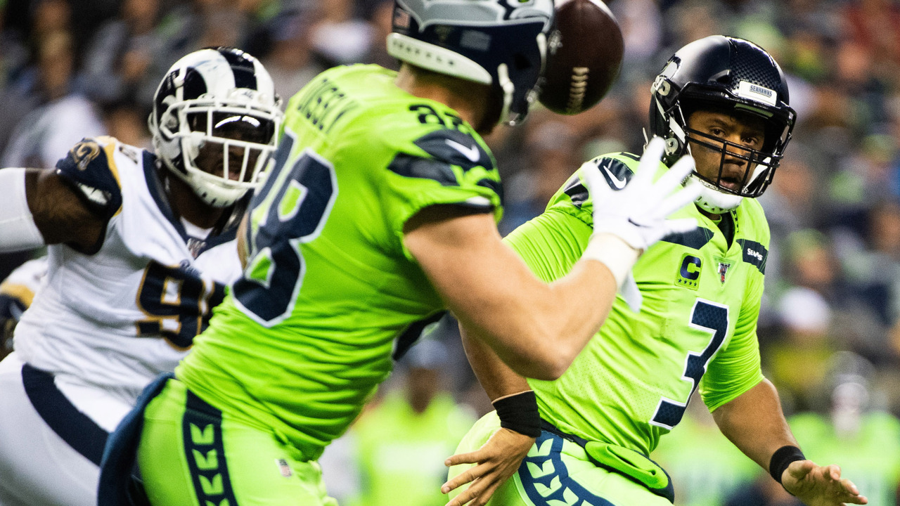 October 3, 2019: Seattle Seahawks safety Tedric Thompson (33) celebrates  his interception after an instant replay overruled the call on the field of  an incomplete pass during a game between the Los