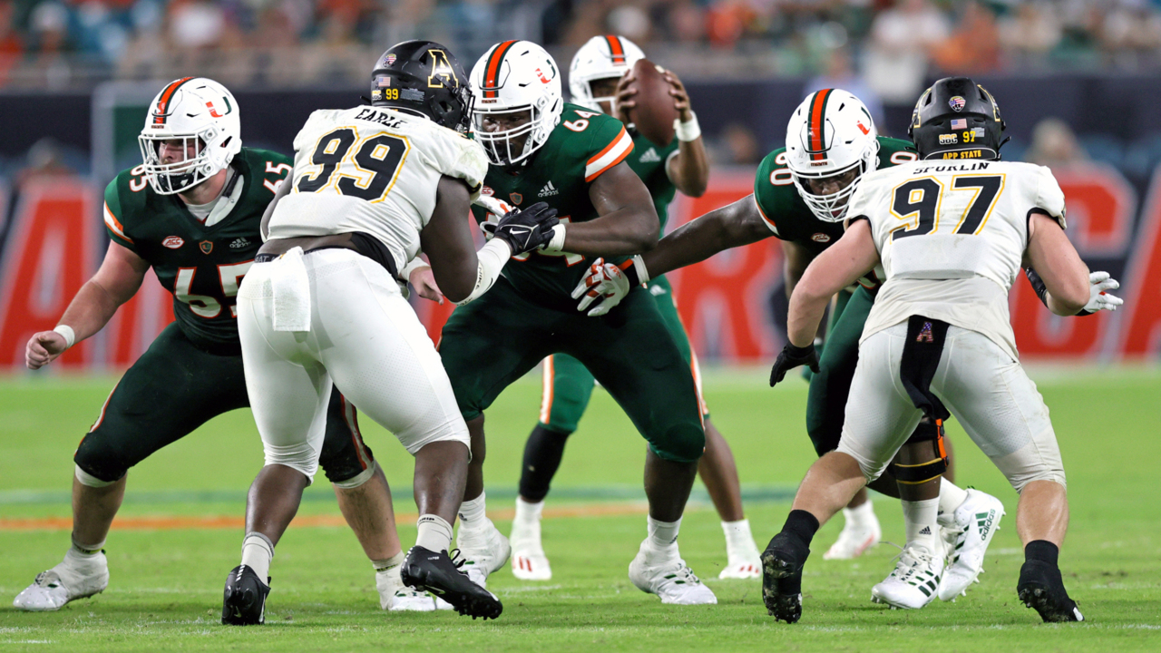 University of Miami Offensive line coach Garin Justice analyzes the O ...