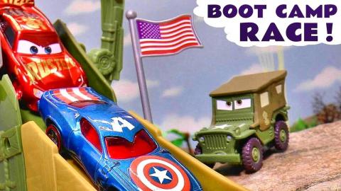 Disney Cars McQueen races with Hot Wheels Superhero and T...