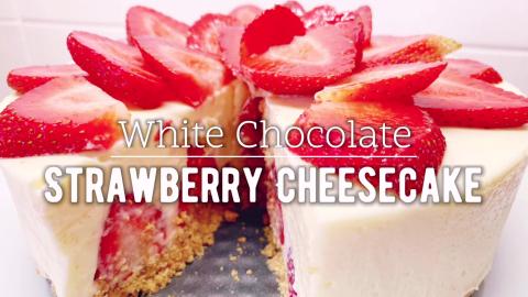 No Bake White Chocolate Strawberry Cheesecake