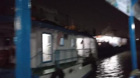 People Crossing Hooghly River By Launch Boat During Night...