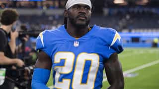 Los Angeles Chargers defensive back Tevaughn Campbell (20) walk back to the locker room after an NFL football game against the Las Vegas Raiders Monday, Oct. 4, 2021, in Inglewood, Calif. (AP Photo...