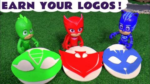 PJ Masks Play Doh logos with Thomas and Friends trains 