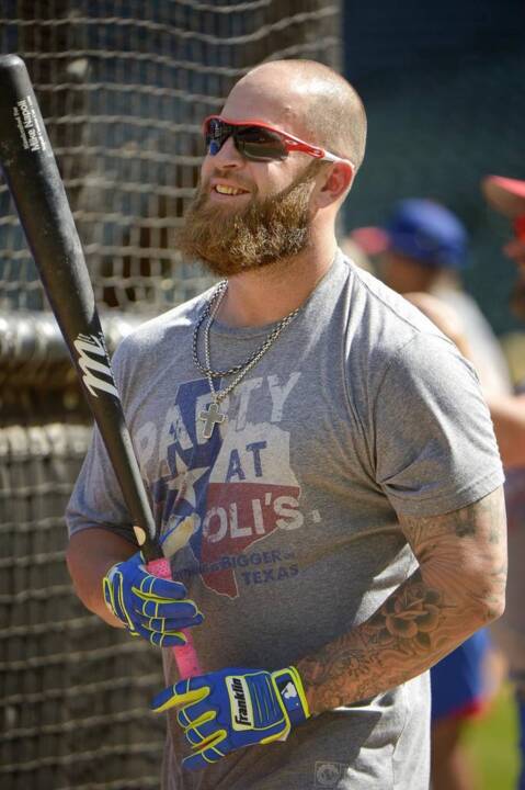 Texas Rangers' Mike Napoli shown love during Cleveland Indians