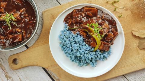 Vegetarian "Dinuguan" with Blue Adlai Rice | Vegetarian "...