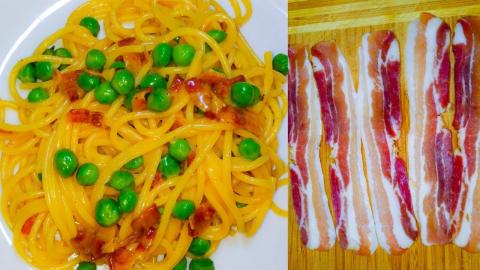 Best Italian Spaghetti Carbonara With Peas.