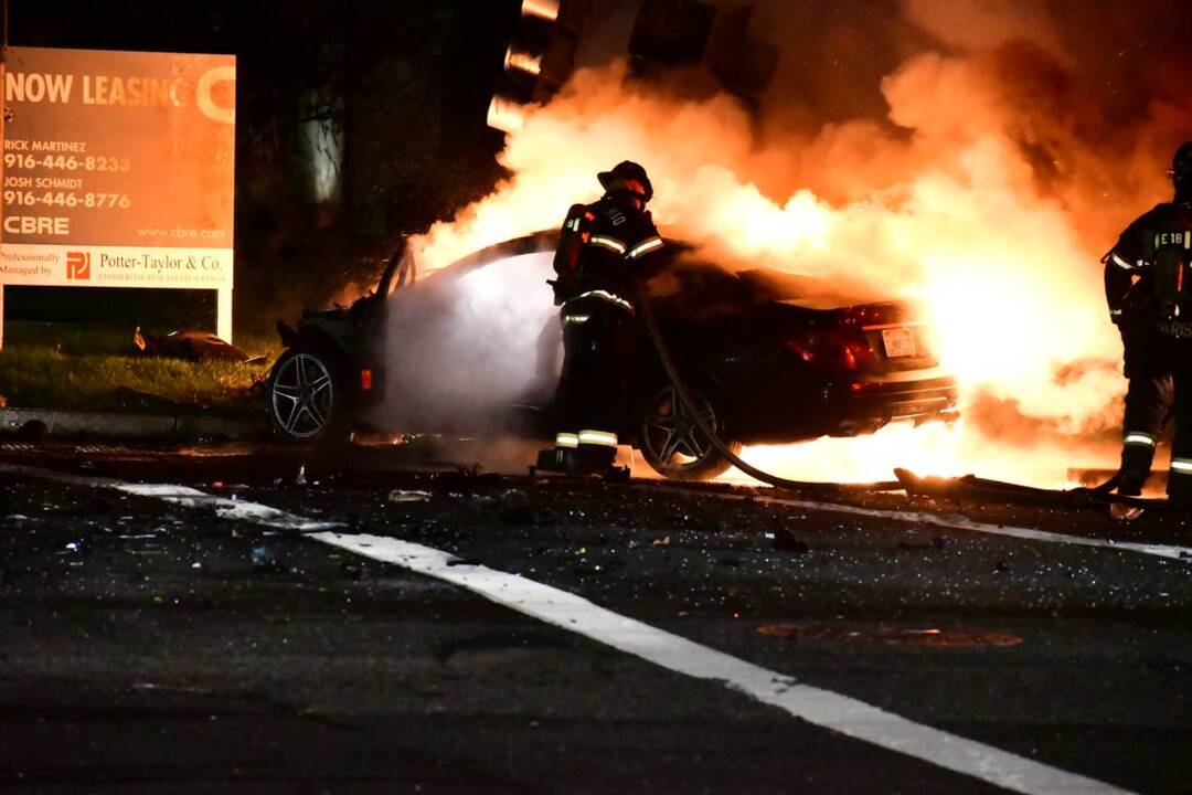 This fiery collision in Natomas at Truxel Road injured three Biloxi