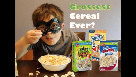 Grossest Cereal Ever_ Amadeus tries Sour Patch Kids, Bana...