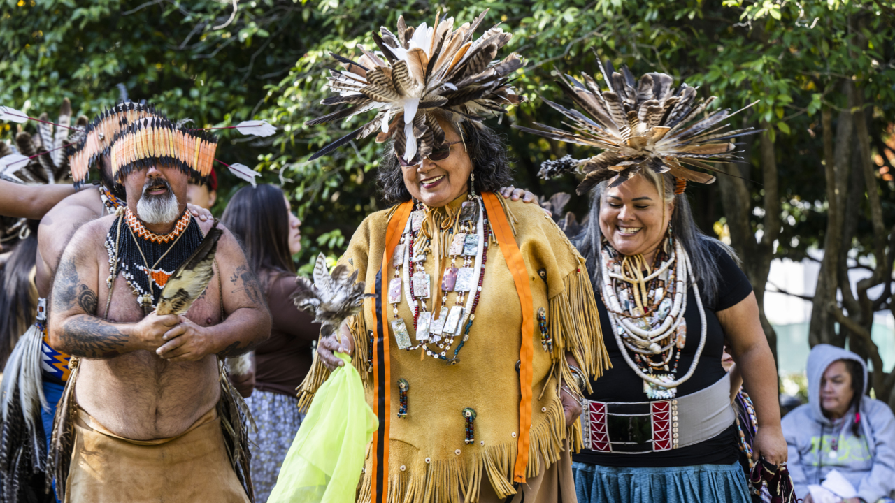 Native American tribes dance to honor monument groundbreaking