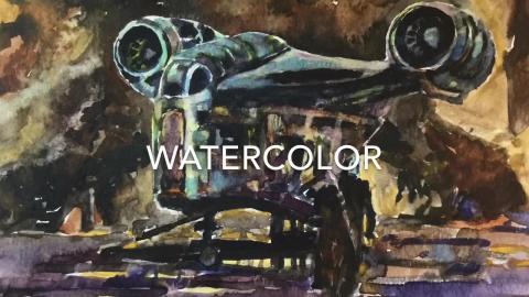 Watercolor Painting Timelapse -Razor Crest from The Manda...