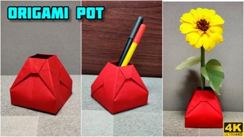 Origami Pot | Origami Pen stand | Origami tutorial | Pape...