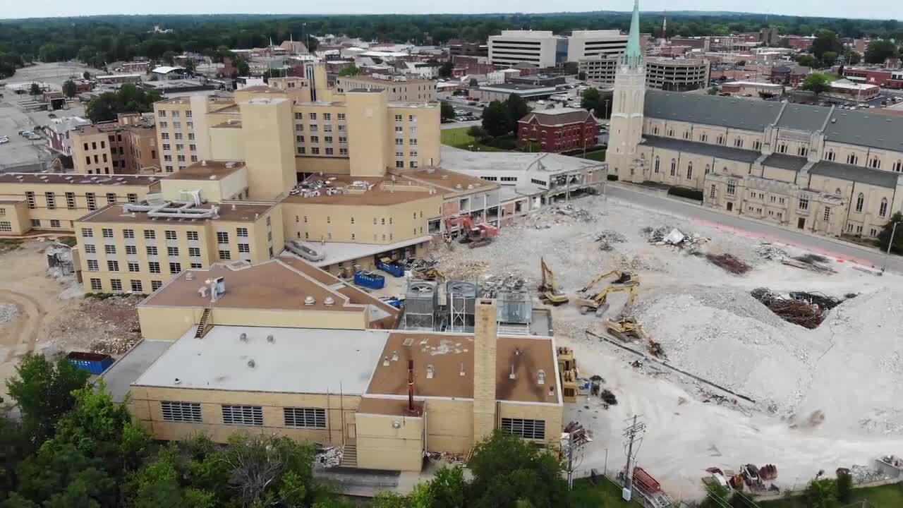 Take an aerial view of the demolition progress at the former St