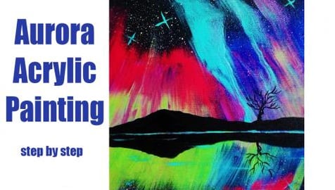Aurora Acrylic Painting On Mini Canvas, Step by Step