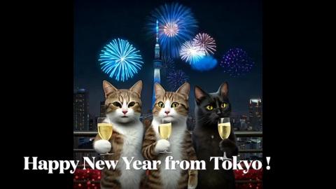 Happy Cats around the World watch the New Year's Eve Fire...