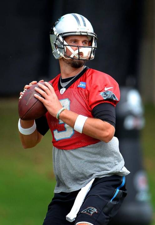 Carolina Panthers quarterback Derek Anderson (3) talks with