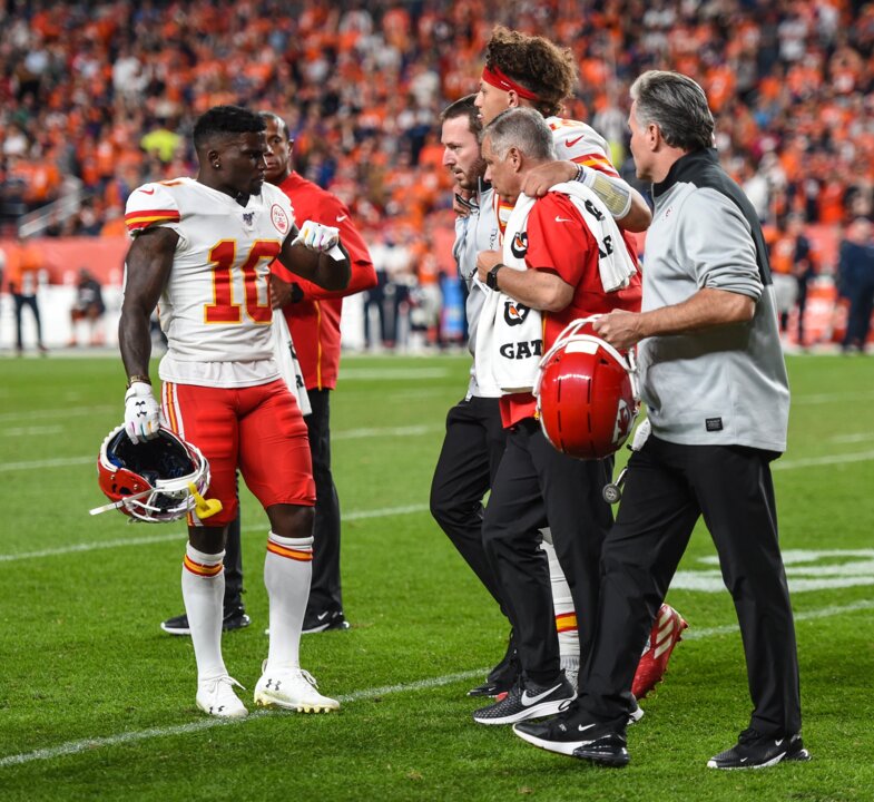 Kansas City Chiefs throttle Broncos but lose Patrick Mahomes to knee injury, NFL