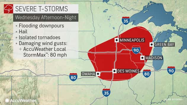 Severe storms to rattle Nebraska to Minnesota, Wisconsin