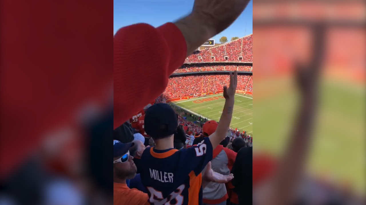 Young Broncos fan takes part in 'The Chop' at Arrowhead
