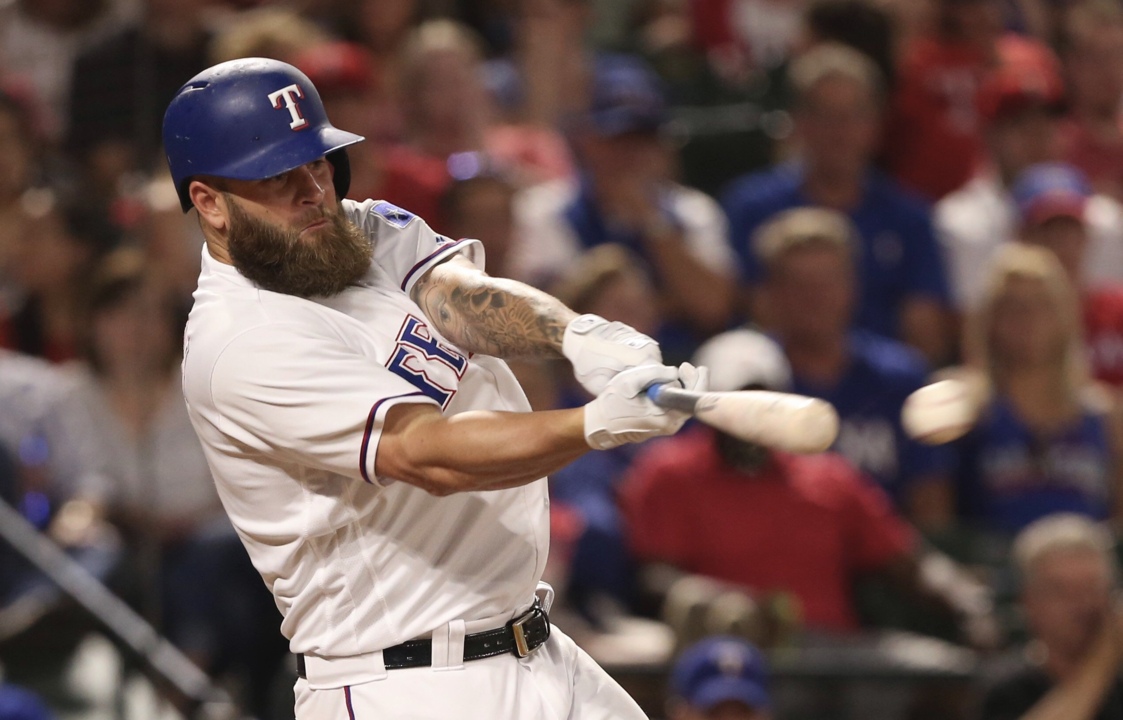 Photo: Rangers Mike Napoli plays against the Angels in Arlington -  ARL2012051317 