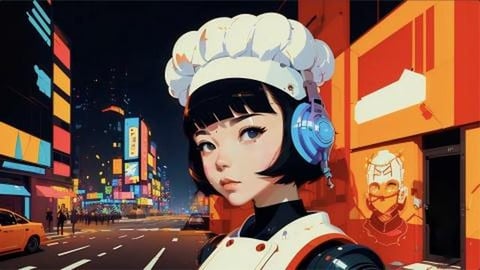 A Vegan Chef of the Future is Making a Pasta Dish / AI An...