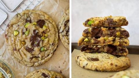 Baking Salted Pistachio Dark Chocolate Chunk Cookies 
