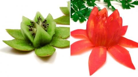 2 Easy Garnishes in 2 Minutes / Tomato & Kiwi Lotus Flowe...