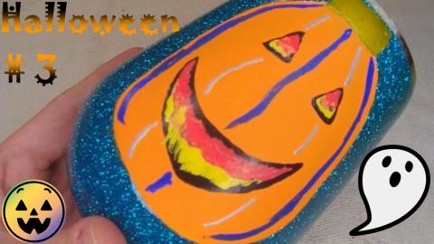 Painting a jack-o-lantern on a sparkly blue | Halloween #...