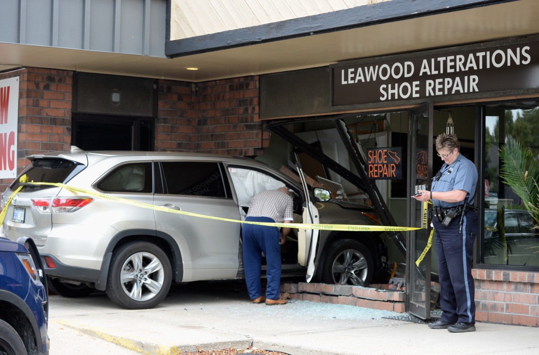 A vehicle crashed through the front windows of a business in south