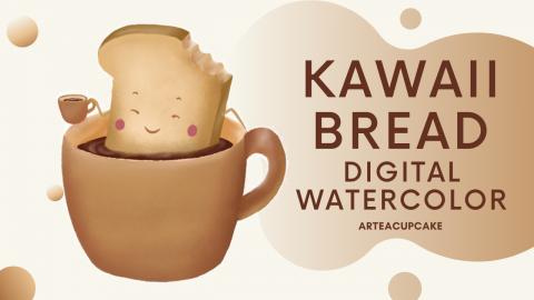 Relaxing Tutorial Kawaii Bread Digital Watercolor Paintin...