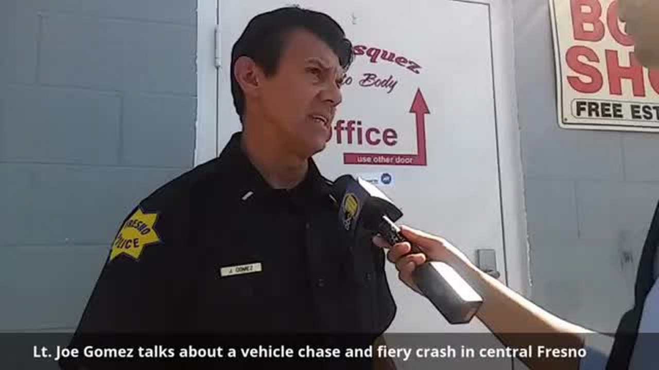 Fresno Lt. Joe Gomez provides details on pickup chase, fiery crash