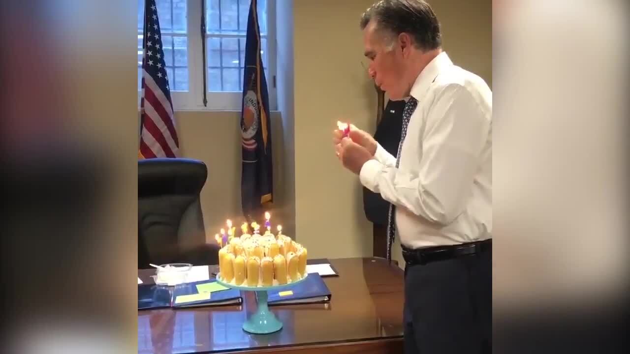 Video UT Sen. Mitt Romney blows out birthday candles 1 by 1