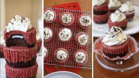 Baking Mini Oreo Red Velvet Cheesecakes