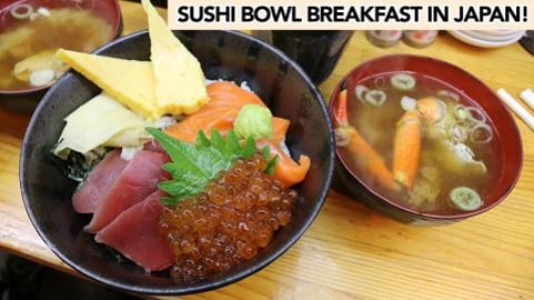 Eating Sushi Bowl Breakfast in Japan