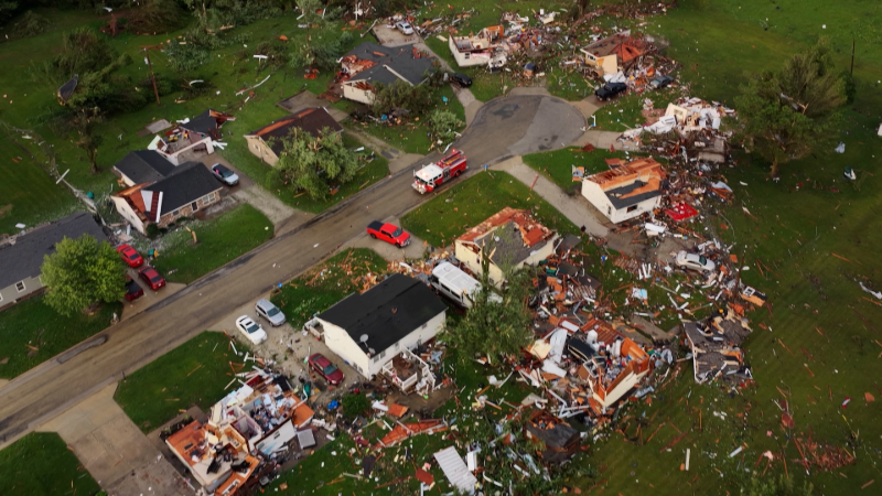 Drone video shows extreme damage caused by tornado in Illinois town ...