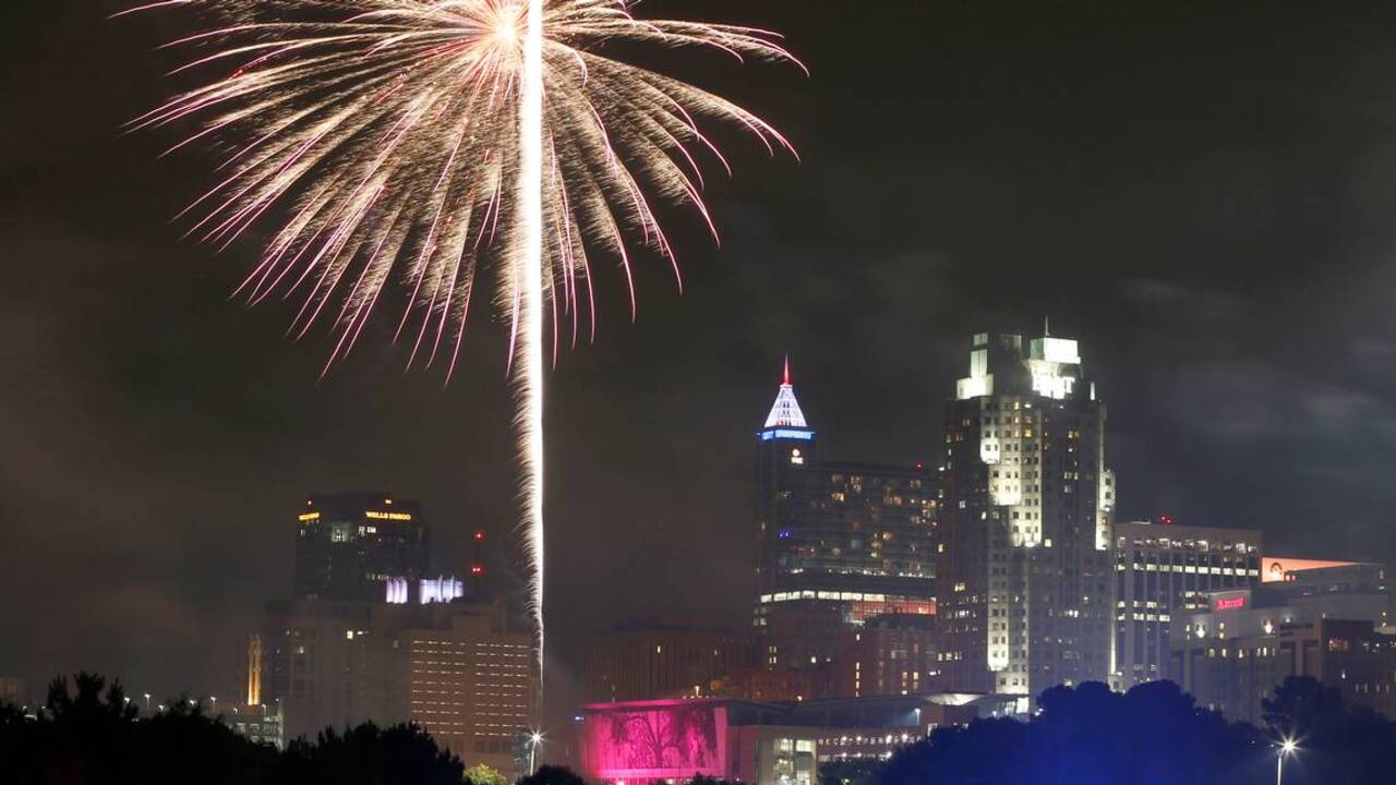 Fireworks light up the skies over downtown Raleigh on the Fourth of