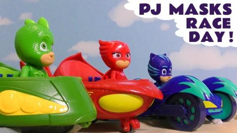 PJ Masks Race Day - Fun Cars Toys Racing with the funny F...
