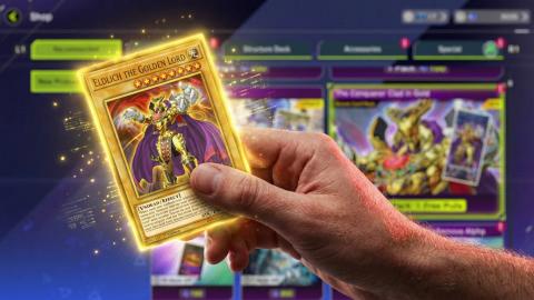 Yu-Gi-Oh! Master Duel opening the Conqueror clad in gold ...