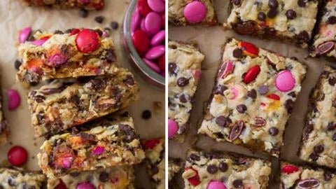 Baking Valentine's Day Monster Cookie Bars