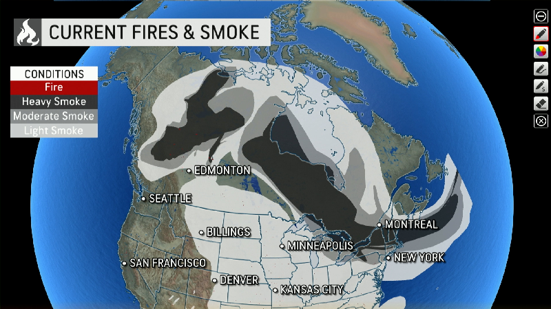 The smoke clouds generated by the wildfires ongoing in Canada reaches the  Atlantic Ocean