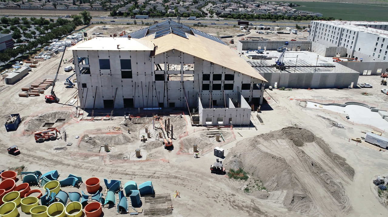 Drone view of progress at Manteca's Great Wolf Lodge water park resort