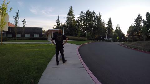 Car stops in it's tracks  so I can skate down these stair...