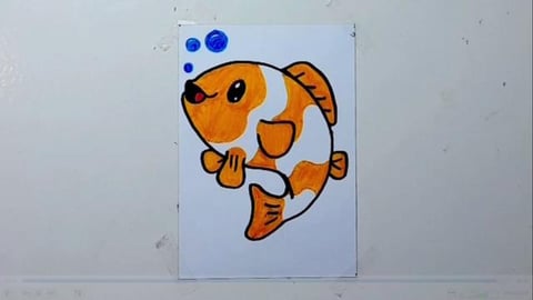 Drawing Cartoon Cute Clownfish Swimming