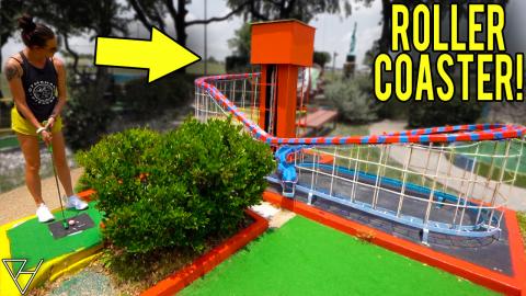 Roller Coaster Mini Golf Hole! - Back To Back Hole In One...