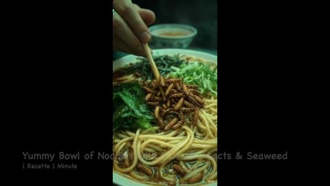 Yummy Bowl of Noodles with Lots of Insects & Seaweed 