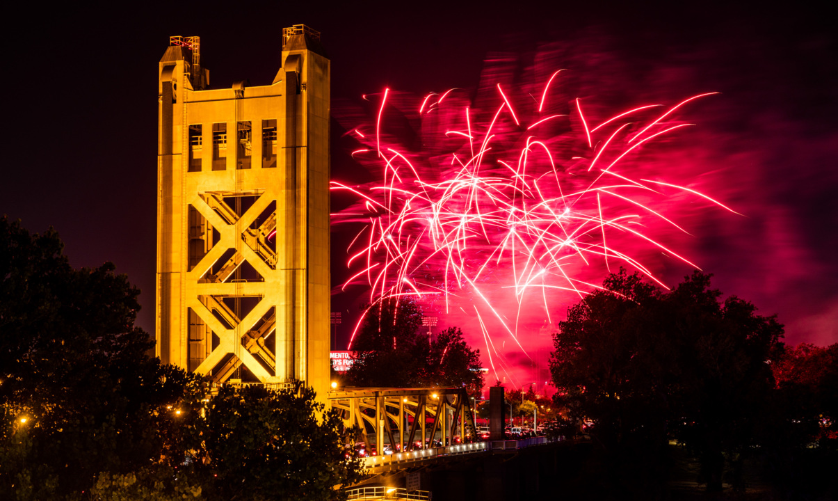 Video Fireworks over Tower Bridge from Old Sacramento CA Sacramento Bee