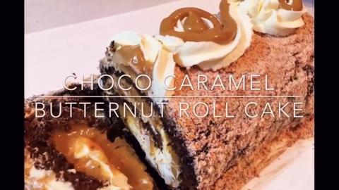 Chocolate Caramel Chiffon Roll Cake