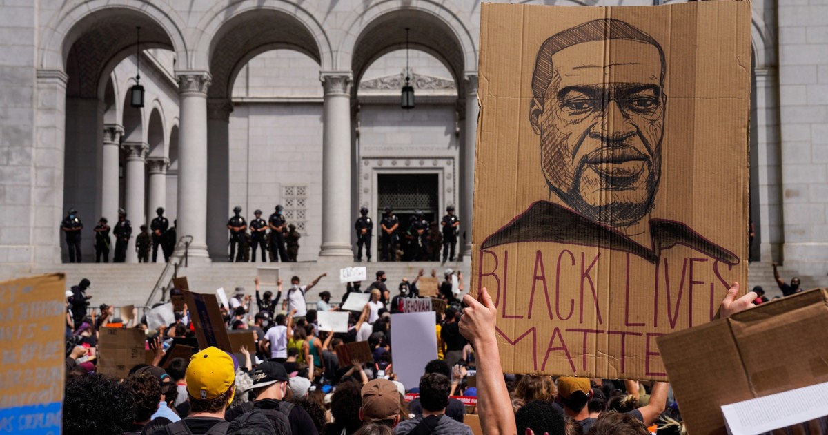 Protesters outside City Hall in Los Angeles