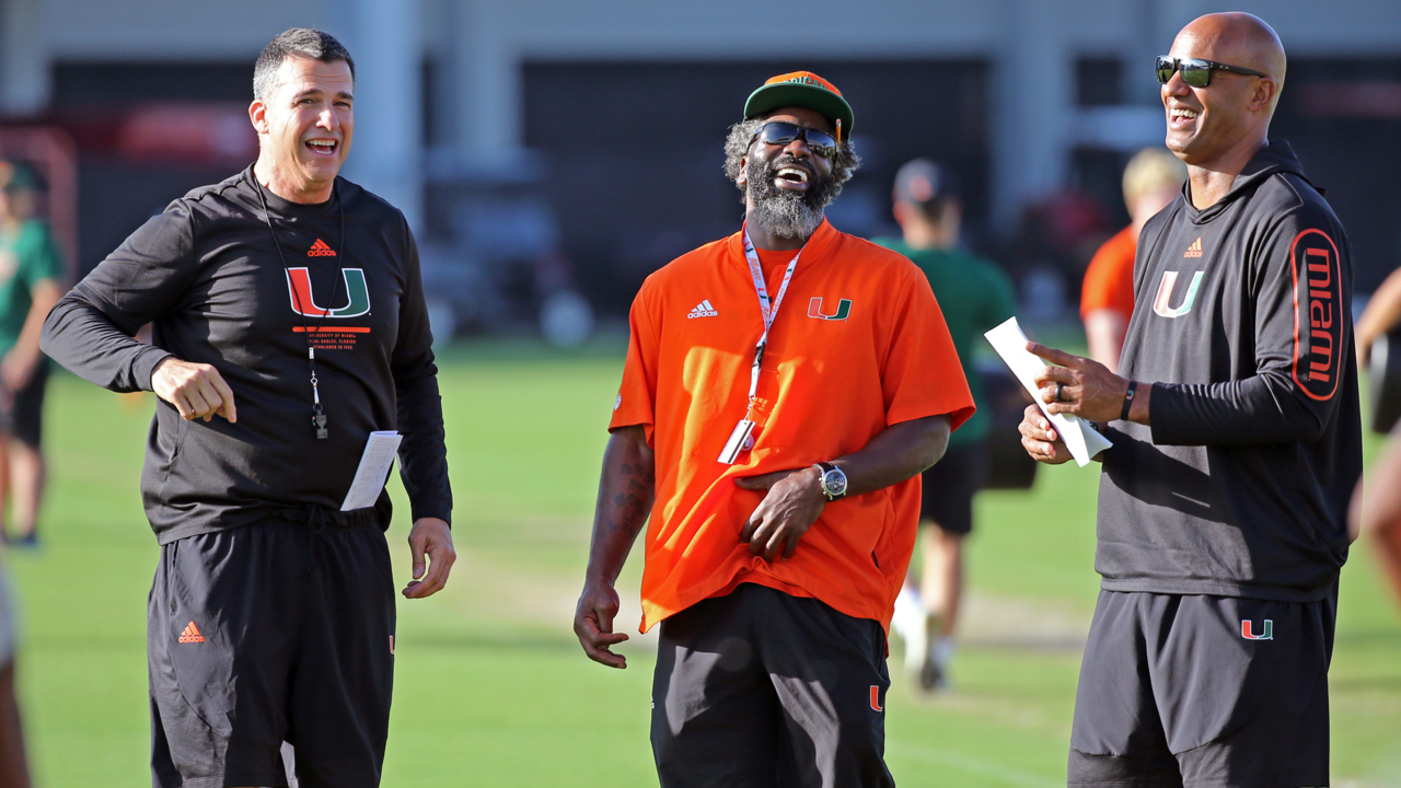 Hall of Famers Reed, Taylor, James at Miami Hurricanes practice