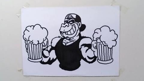 Drawing Gorilla graffiti with 2 large glasses of beer